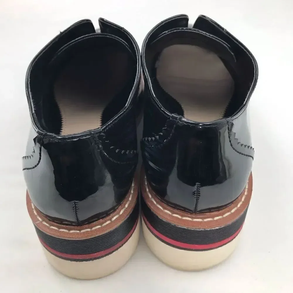 Zara Woman Black Patent Leather Silver Studded Platform Oxford Sneakers
